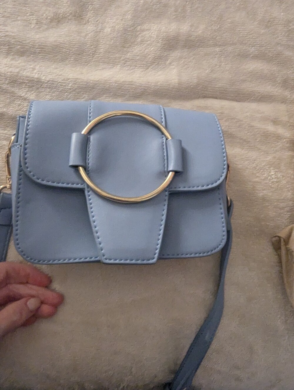 Street Level Powder Blue Crossbody with Gold Ring Accent
